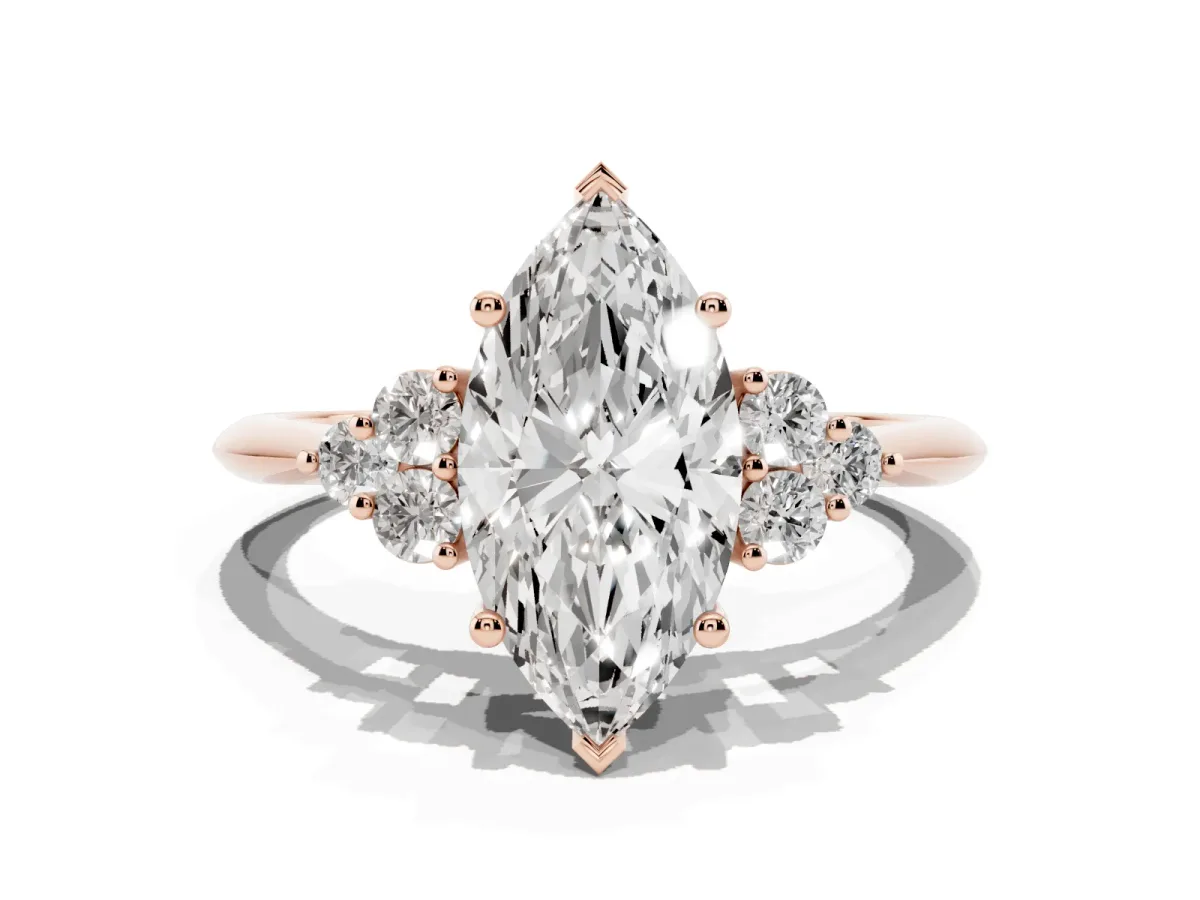 Marquise Cut Cut Diamond Cluster Ring with Solitaire Band and Four-Prong Setting Rose gold