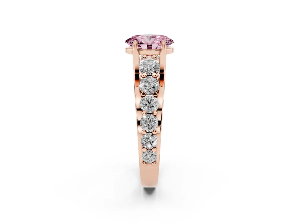 Fancy Pink Oval Cut Diamond Engagement Ring with Pavé Band and Four-Prong Setting Rose gold
