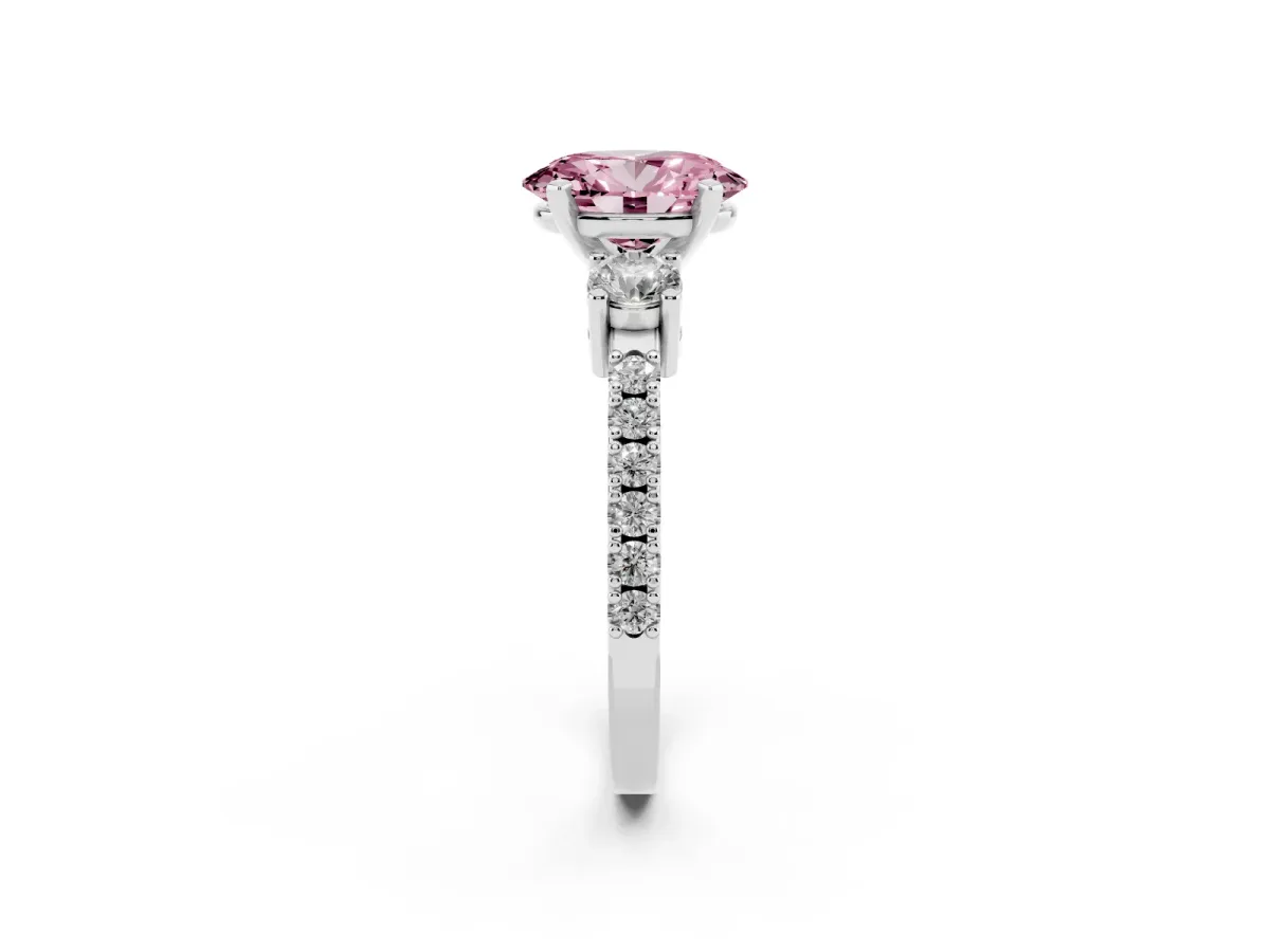 Fancy Pink Oval Cut Three-Stone Diamond Pavé Band with Prong Setting Platinum