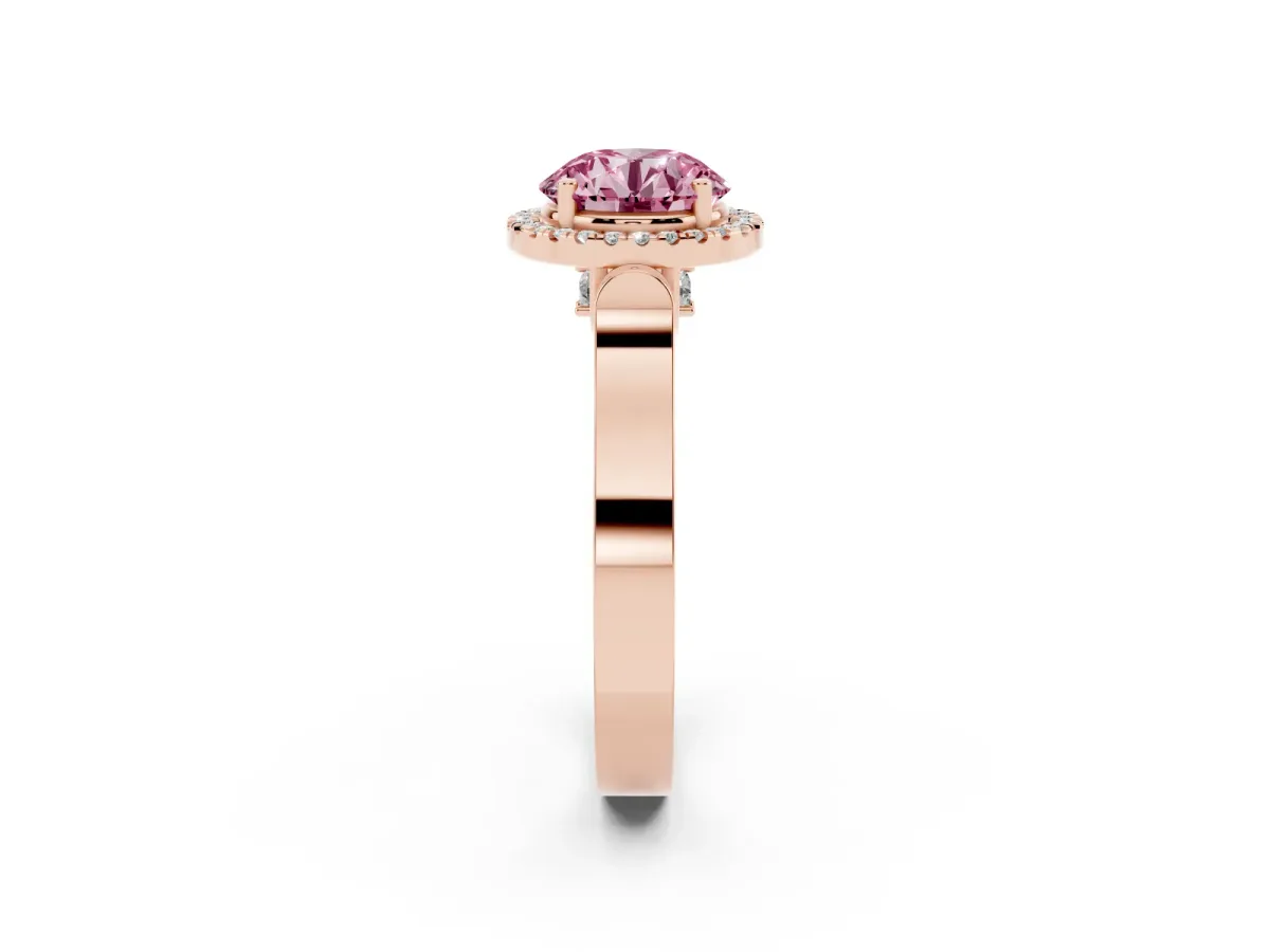 Fancy Pink Round Cut Halo Pave Split Shank Prong Setting Ring Rose gold