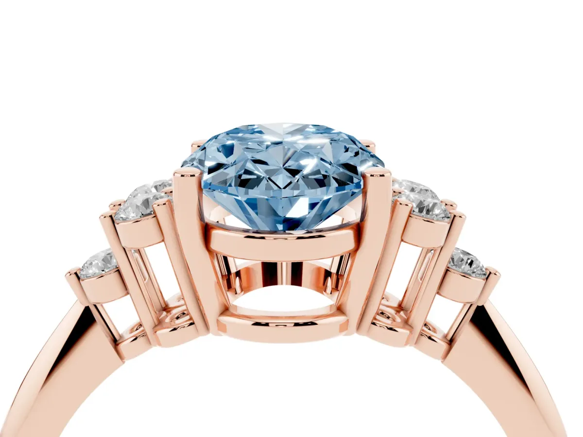 Fancy Blue Oval Cut Cut Diamond Cluster Ring with Solitaire Band and Four-Prong Setting Rose gold