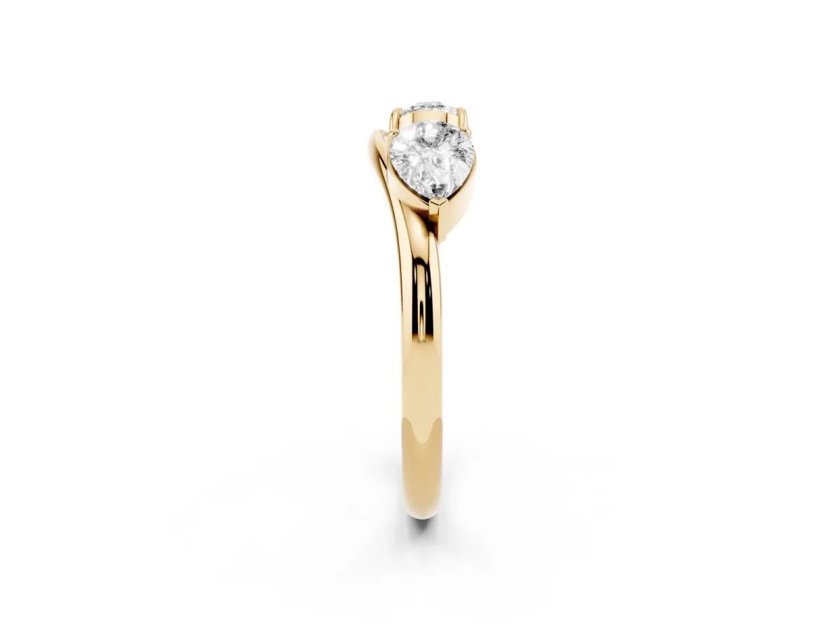Two-Stone Pear Diamond Bypass Ring with Prong Setting Yellow gold