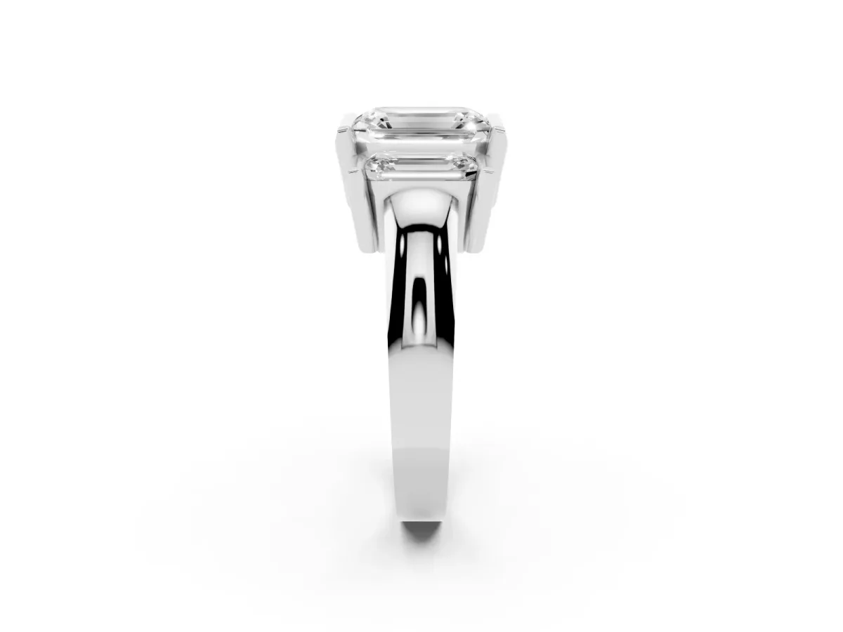 Three Stone Emerald Cut Cut Channel Set Diamond Ring Platinum