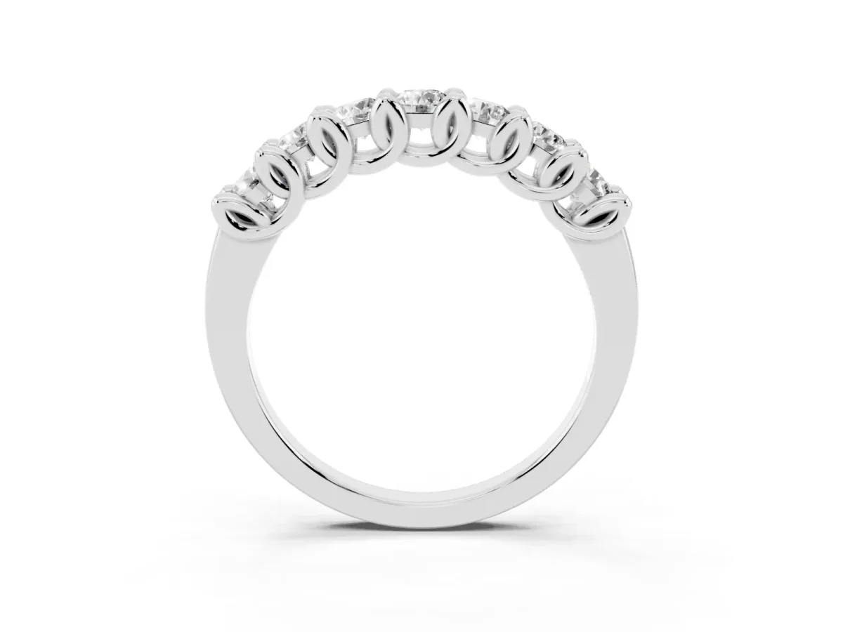 Round Diamond Prong-Set Half Eternity Band Silver
