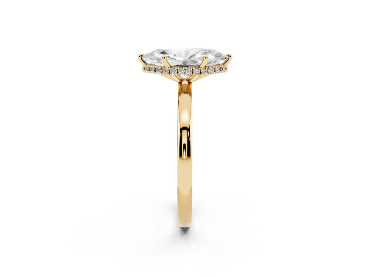 Marquise Cut Solitaire Engagement Ring with Cathedral Band and Four-Prong Setting Yellow gold