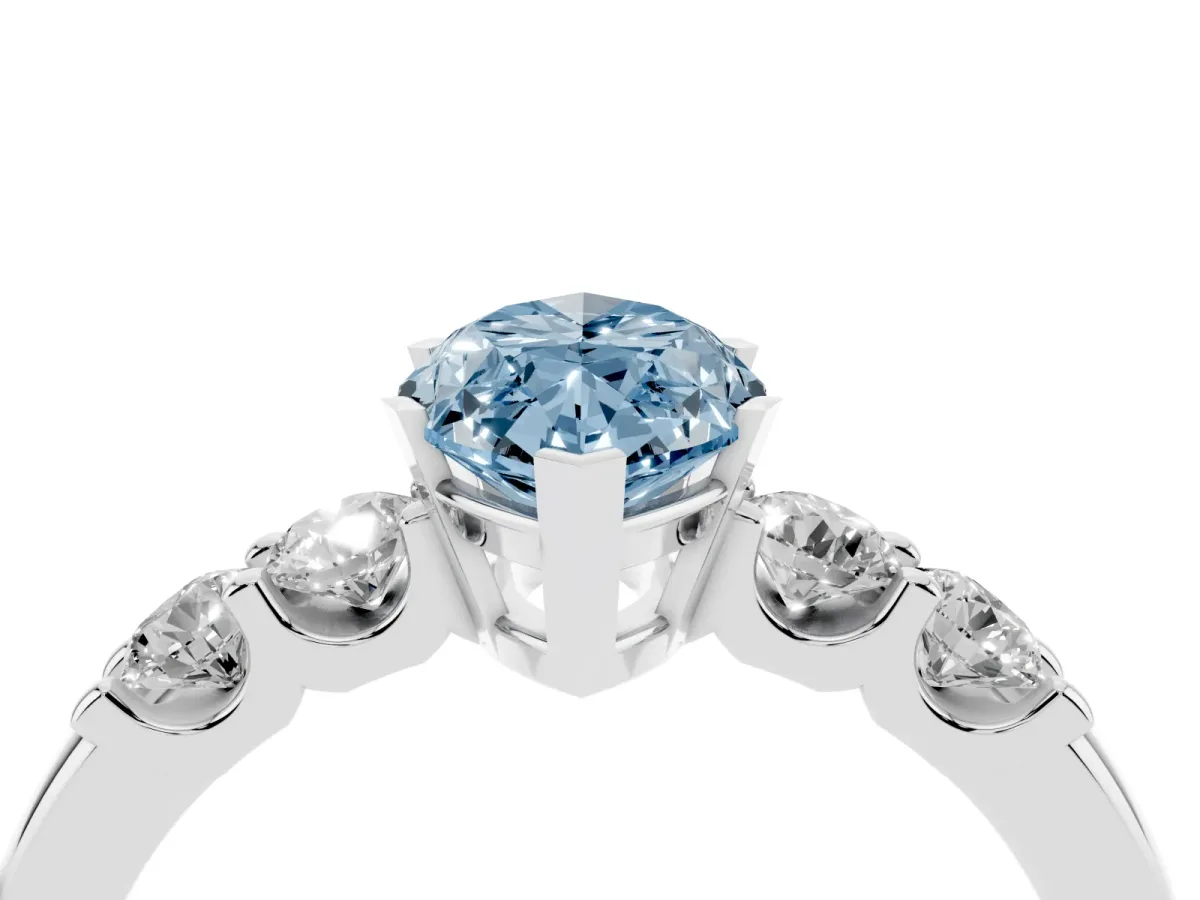 Fancy Blue Marquise Cut Brilliant Cut Diamond Five-Stone Prong Set Engagement Ring with Channel Band Platinum