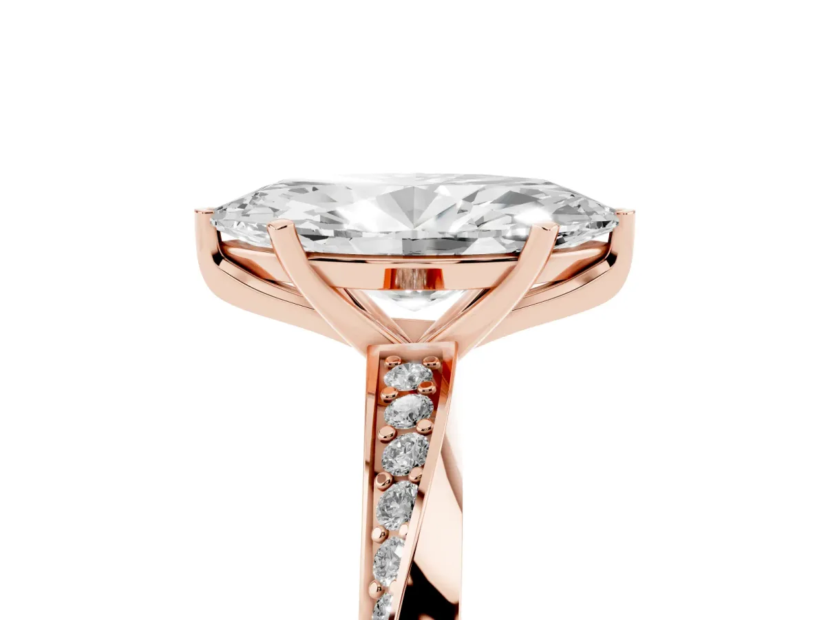 Marquise Cut Diamond Engagement Ring with Side Stone Accents and Four-Prong Setting Rose gold