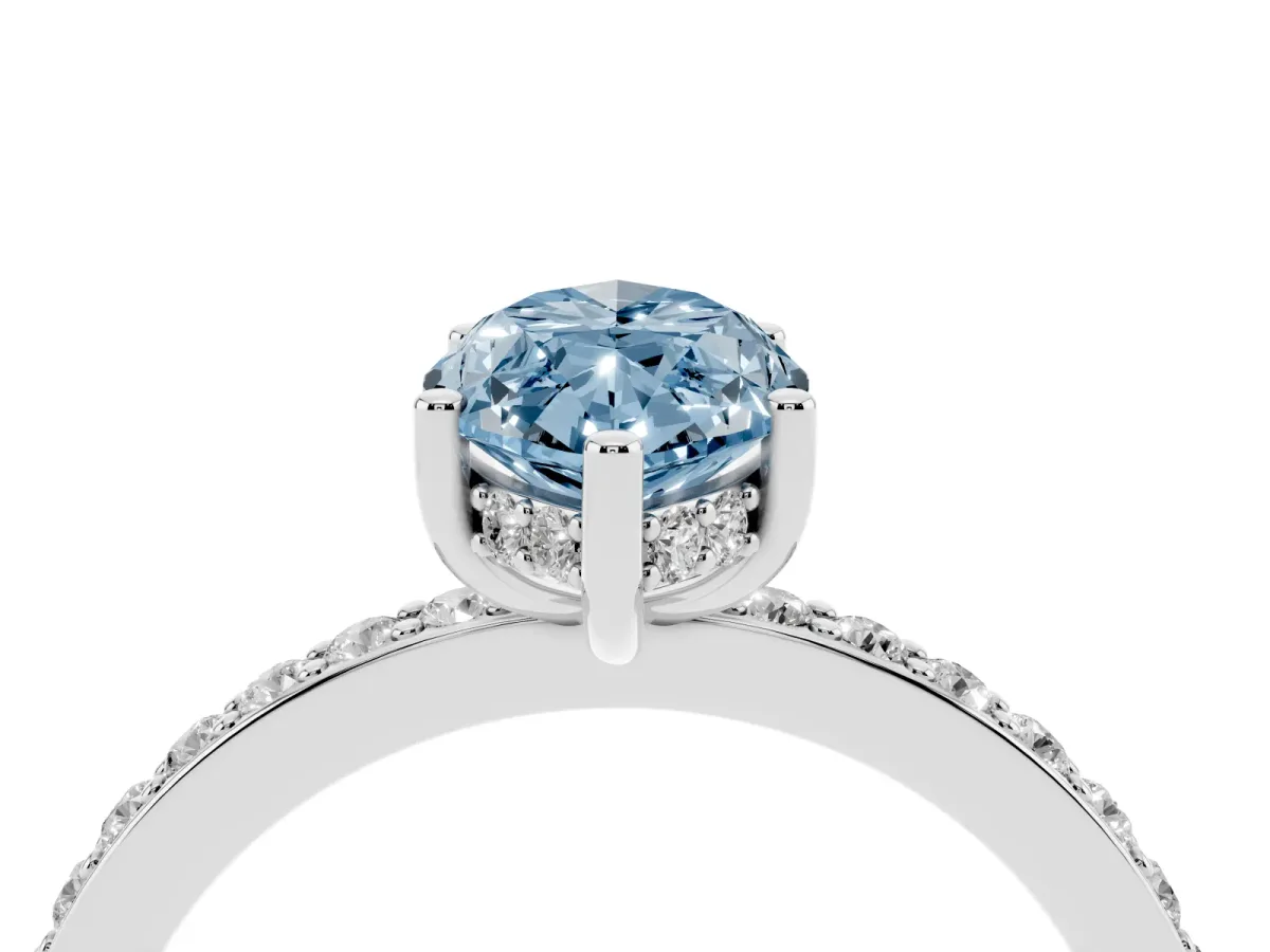 Fancy Blue Marquise Cut Cut Diamond Pavé Band Ring with Four-Prong Setting Platinum