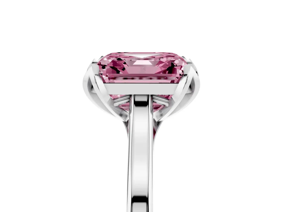 Fancy Pink Asscher Cut Diamond Solitaire Ring with Flower Prong Setting and Classic Band Silver