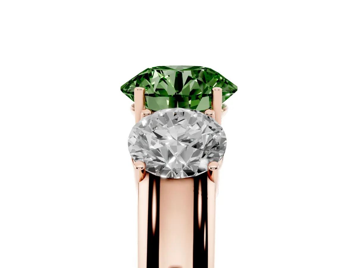 Fancy Green Three-Stone Round Cut Cut Diamond Ring with Prong Setting and Classic Band Rose gold