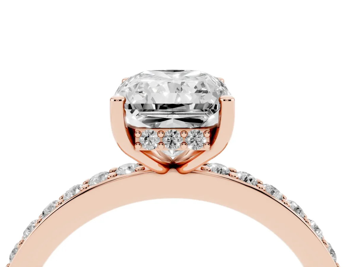 Radiant Cut Cut Diamond Pavé Band Ring with Four-Prong Setting Rose gold