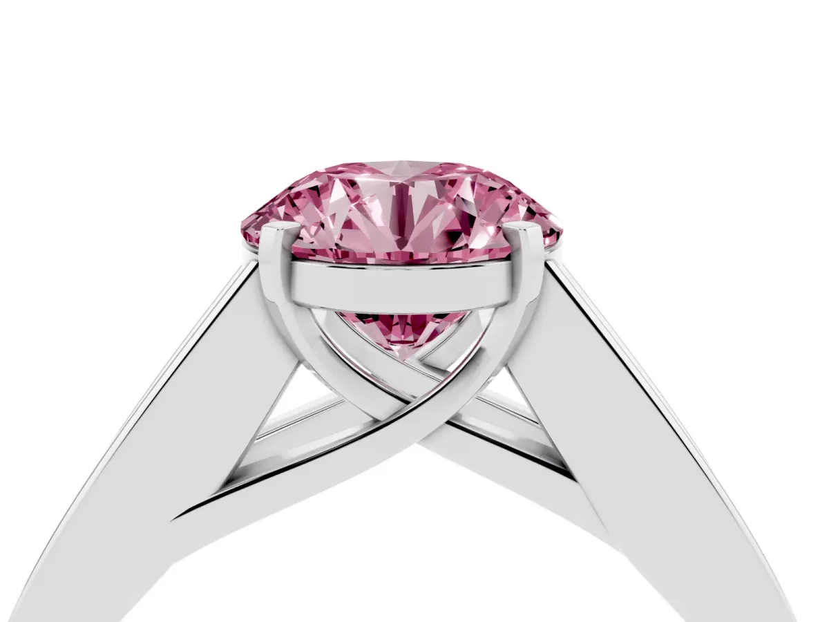 Fancy Pink Round Cut Cut Channel Set Solitaire Ring with Four-Prong Setting Platinum