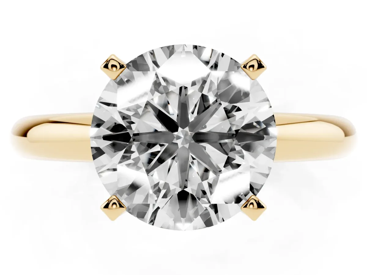 Round Cut Diamond Solitaire Engagement Ring with Round Band and Four-Prong Setting Yellow gold