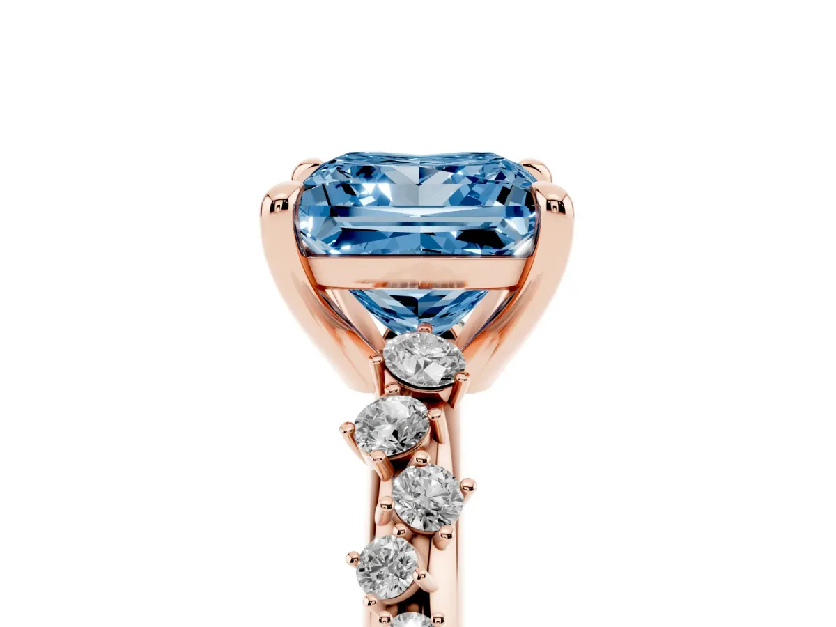 Fancy Blue Princess Cut Cut Diamond Vine Band with Four-Prong Setting Rose gold