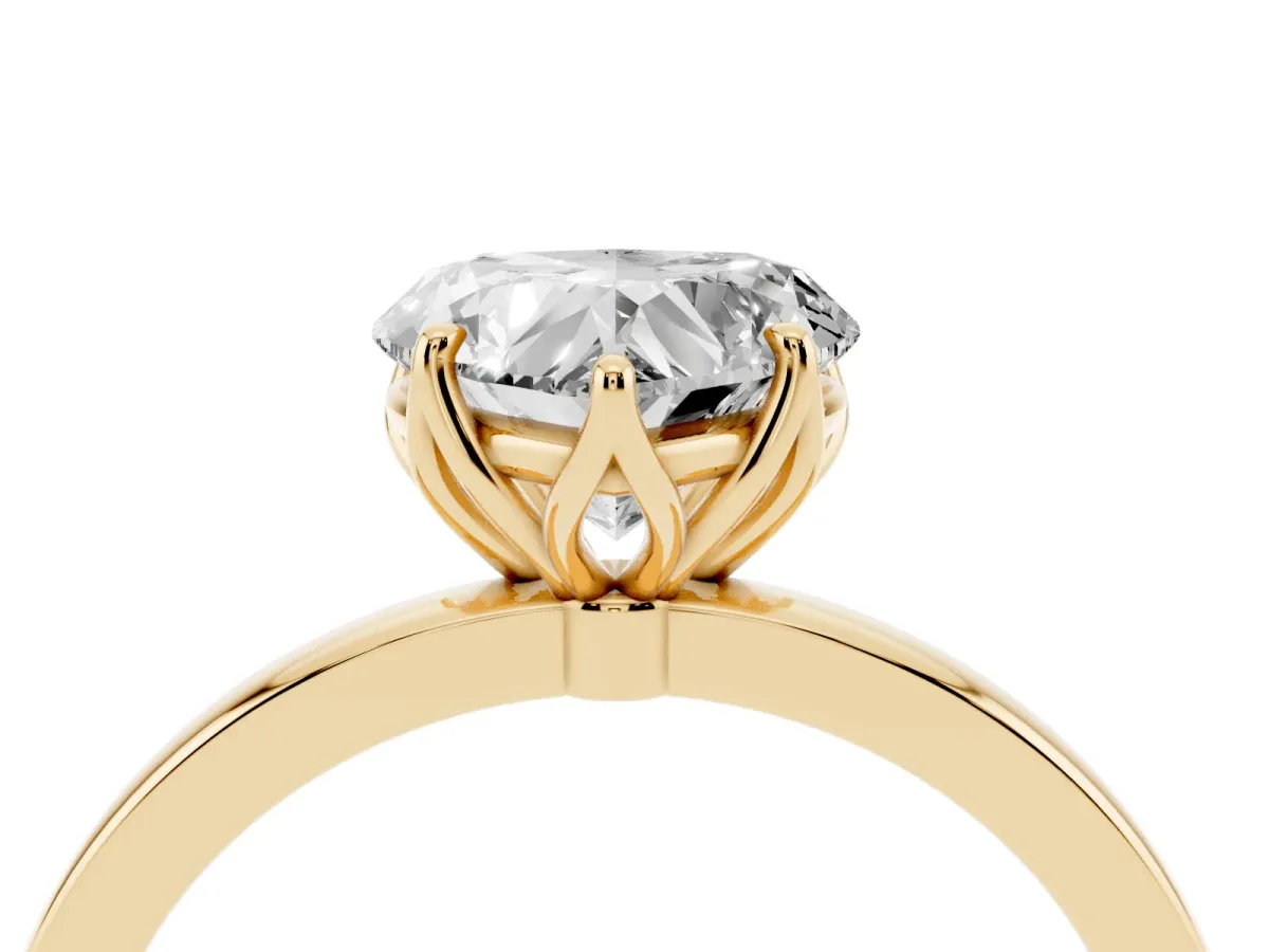 Heart Cut Diamond Solitaire Ring with Thin Band and Prong Setting Yellow gold