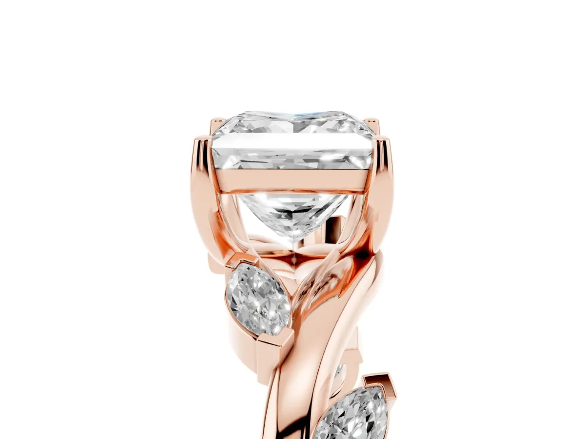 Princess Cut Solitaire Twisted Band Marquise Accent Prong Setting Ring Rose gold
