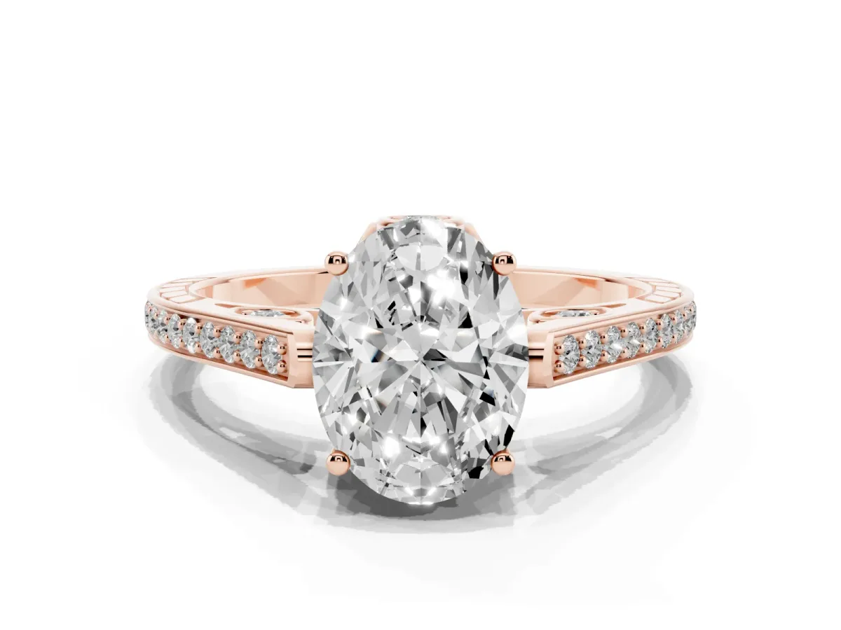 Oval Cut Cut Cathedral Pave Diamond Engagement Ring with Six-Prong Setting Rose gold
