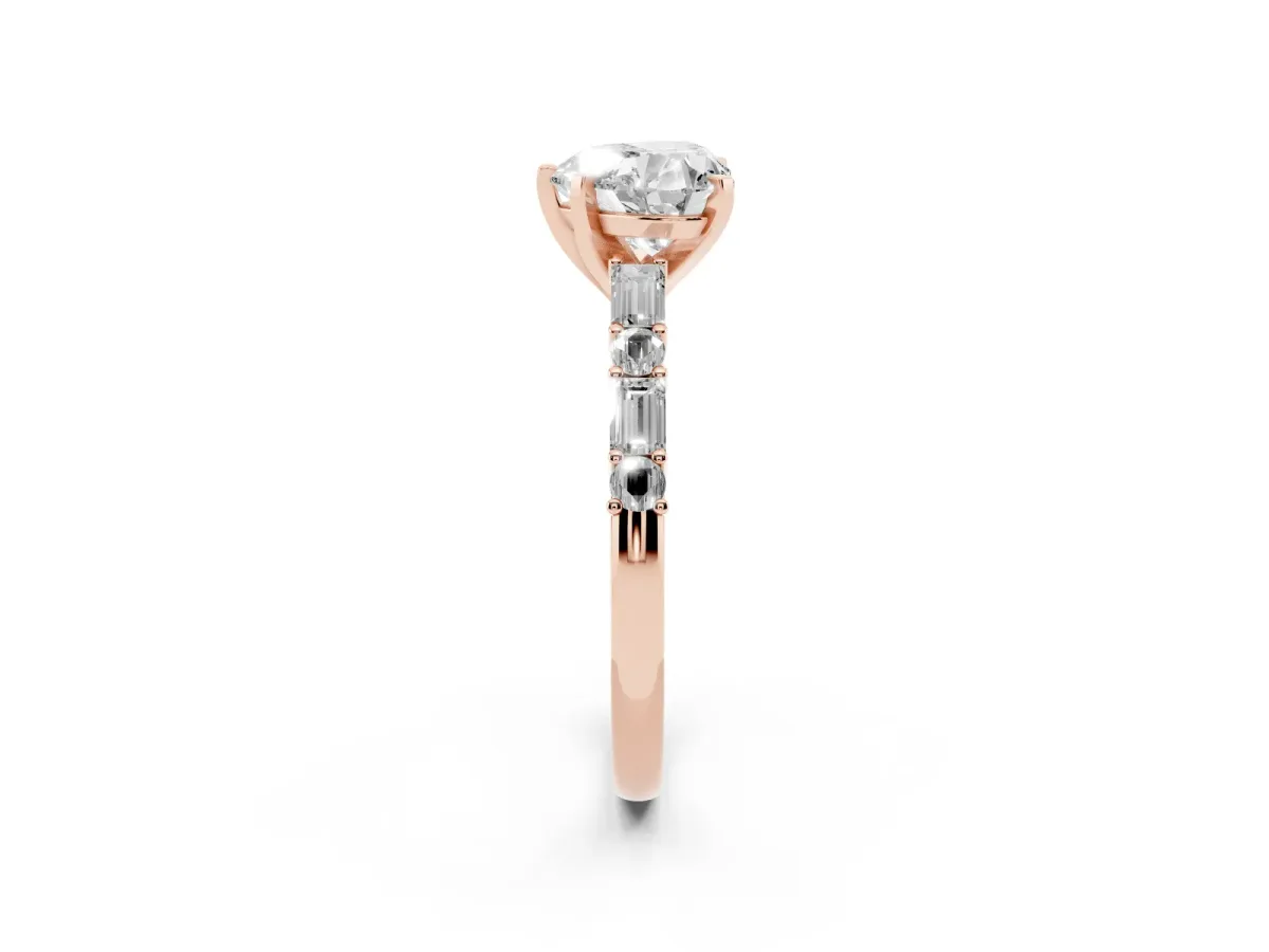 Heart Cut Diamond Solitaire with Side Baguettes and Channel Set Band Rose gold