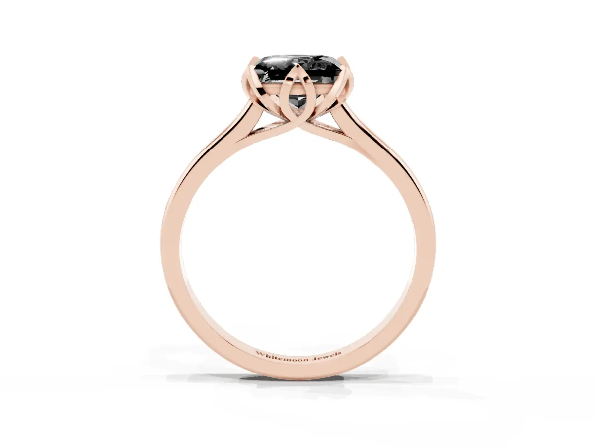 Fancy Black Princess Cut Diamond Solitaire Ring with Flower Prong Setting and Classic Band Rose gold