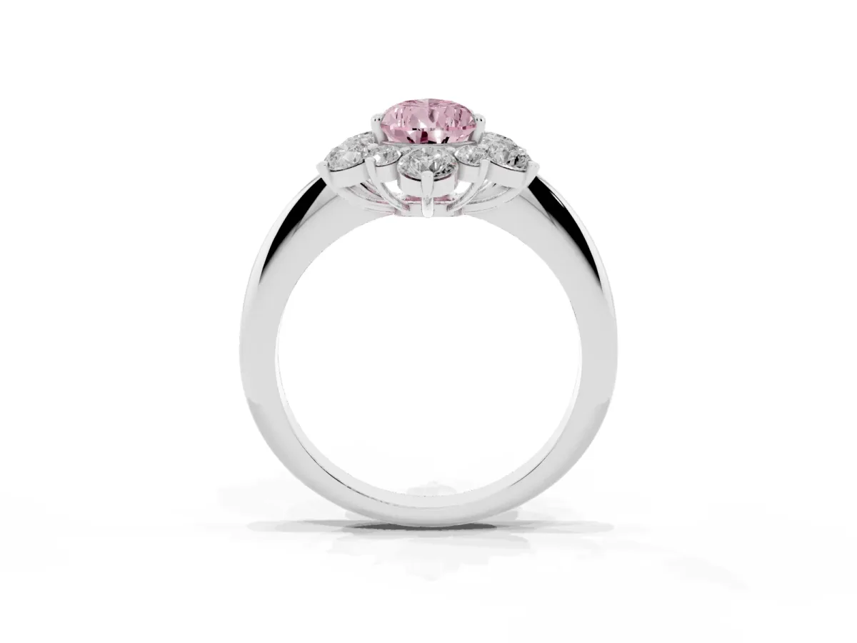 Fancy Pink Pear Cut Diamond Cluster Halo Ring with Solitaire Band and Four-Prong Setting Silver