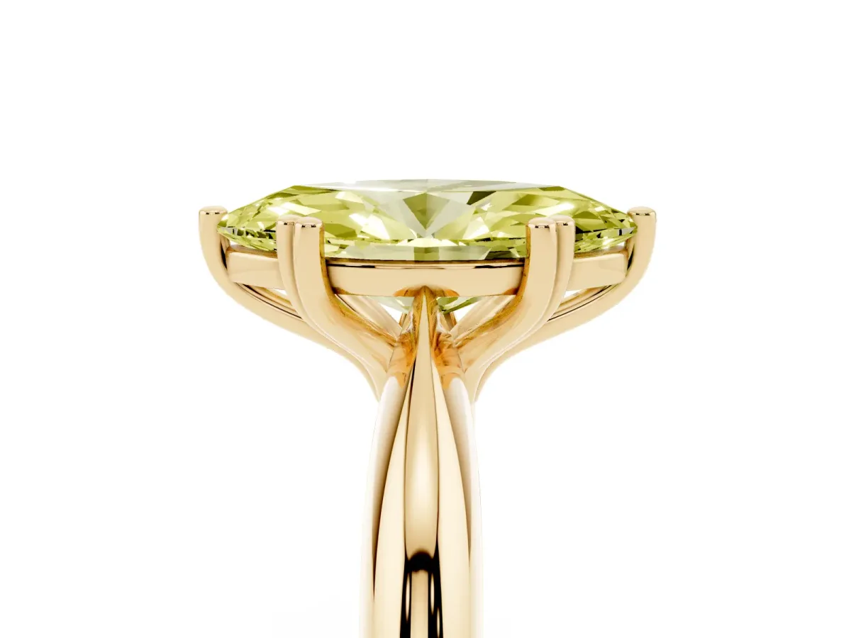 Fancy Yellow Marquise Cut Cut Solitaire Engagement Ring with Tapered Band and Four-Prong Setting Yellow gold