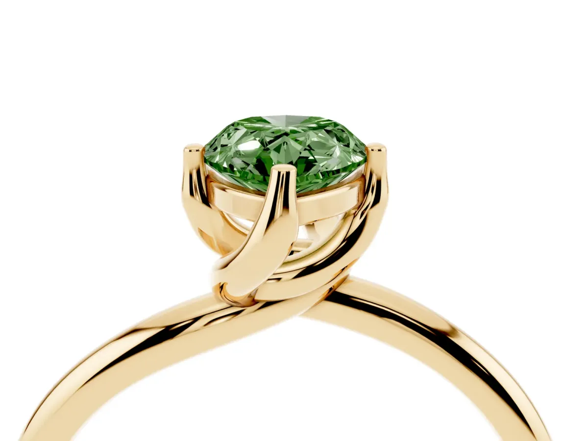 Fancy Green Pear Cut Diamond Solitaire Engagement Ring with Four-Prong Setting and Classic Band Yellow gold