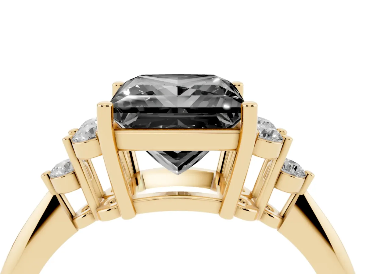 Fancy Black Princess Cut Cut Diamond Cluster Ring with Solitaire Band and Four-Prong Setting Yellow gold