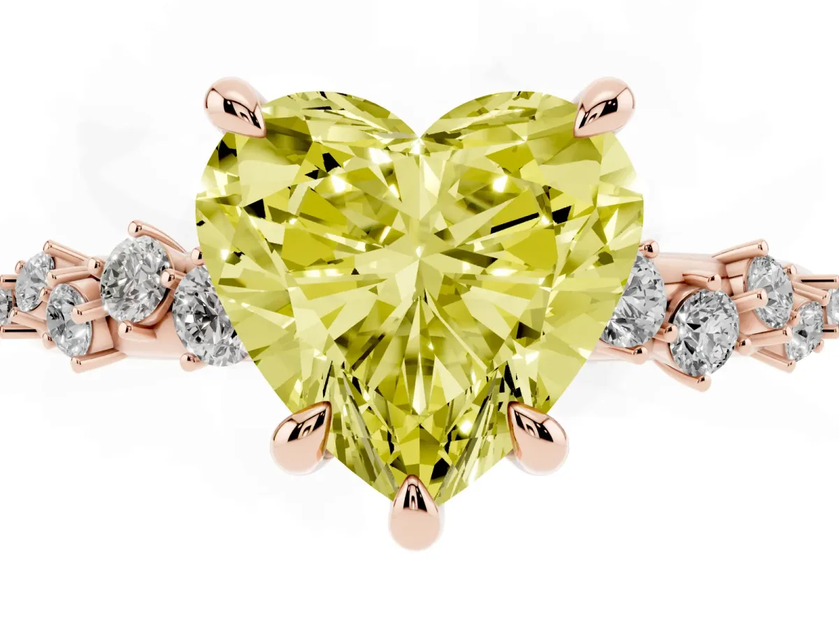 Fancy Yellow Heart Cut Cut Diamond Vine Band with Four-Prong Setting Rose gold