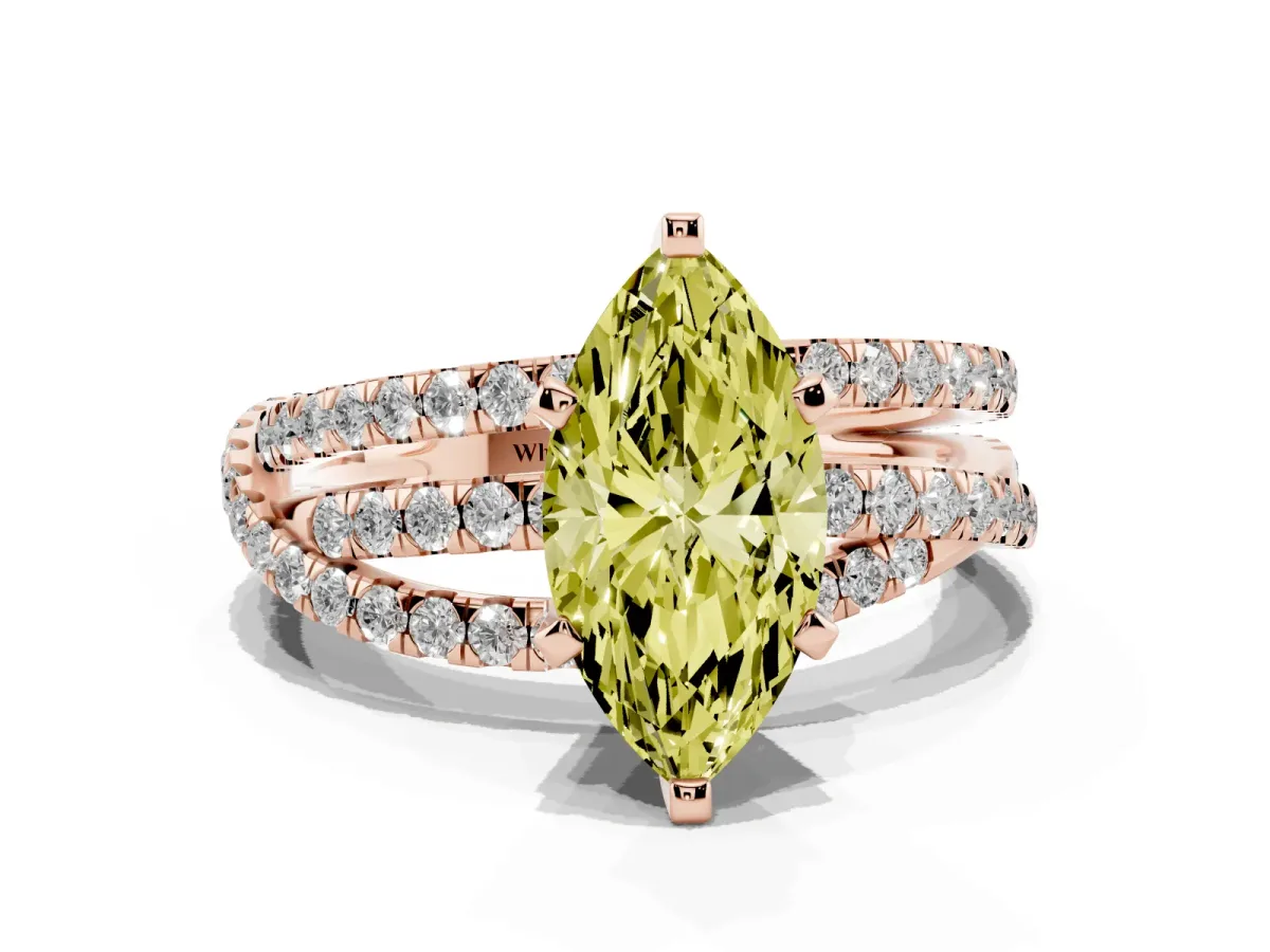 Fancy Yellow Marquise Cut Solitaire Twist Band with Pavé Setting and Four-Prong Setting Rose gold