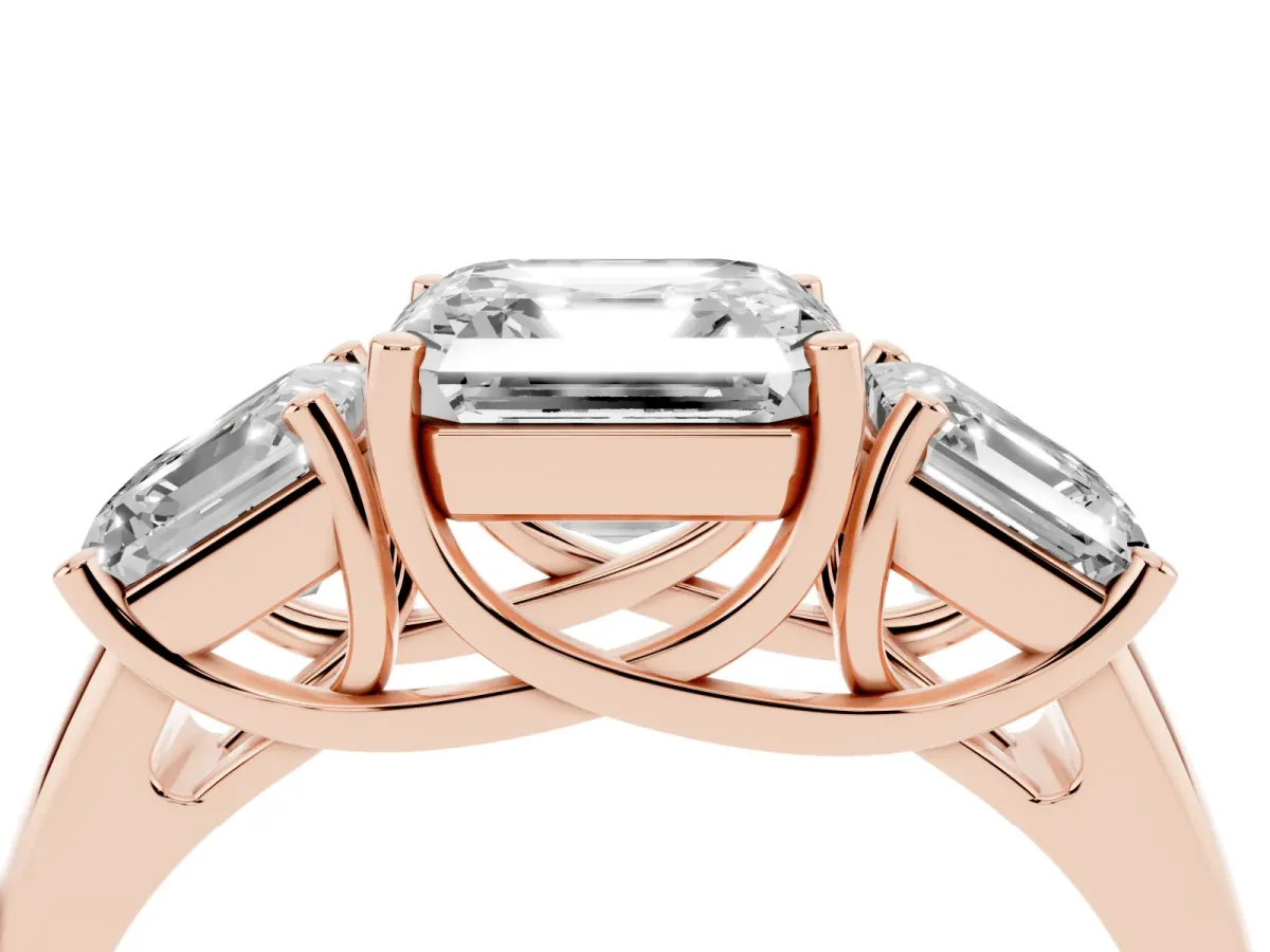 Three-Stone Asscher Cut Diamond Engagement Ring with Prong Setting Rose gold