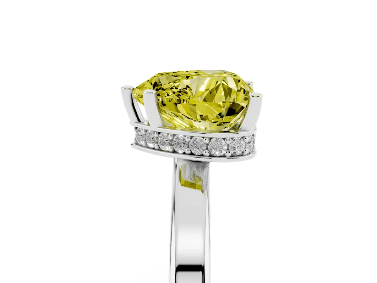 Fancy Yellow Heart Cut Cut Solitaire Engagement Ring with Four-Prong Setting on a Classic Band Silver
