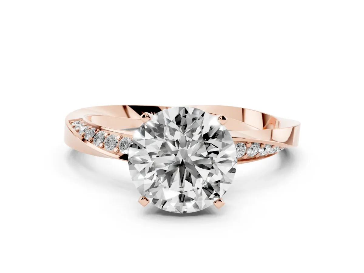 Round Cut Diamond Engagement Ring with Side Stone Accents and Four-Prong Setting Rose gold