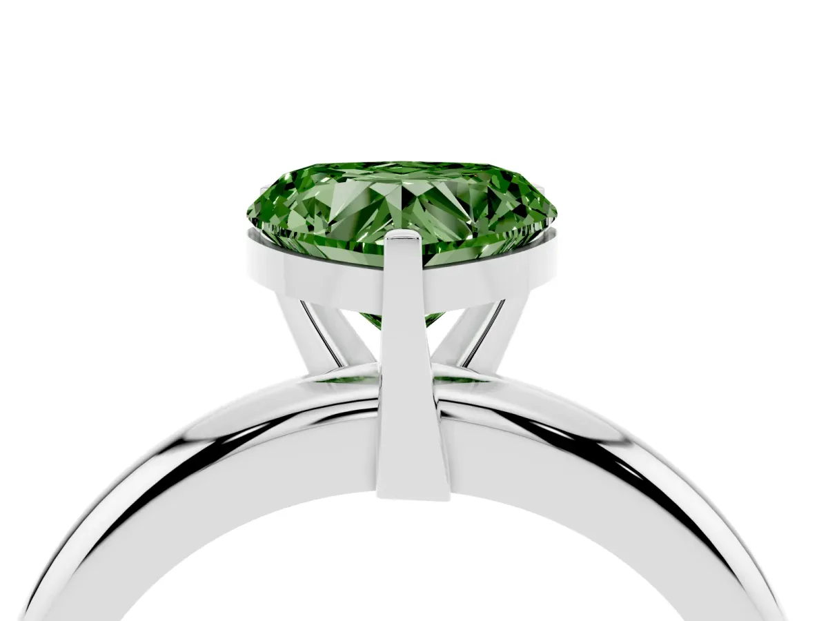 Fancy Green Heart Cut Diamond Solitaire Engagement Ring with Round Band and Four-Prong Setting Silver