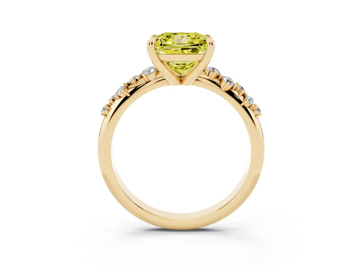 Fancy Yellow Princess Cut Cut Diamond Vine Band with Four-Prong Setting Yellow gold