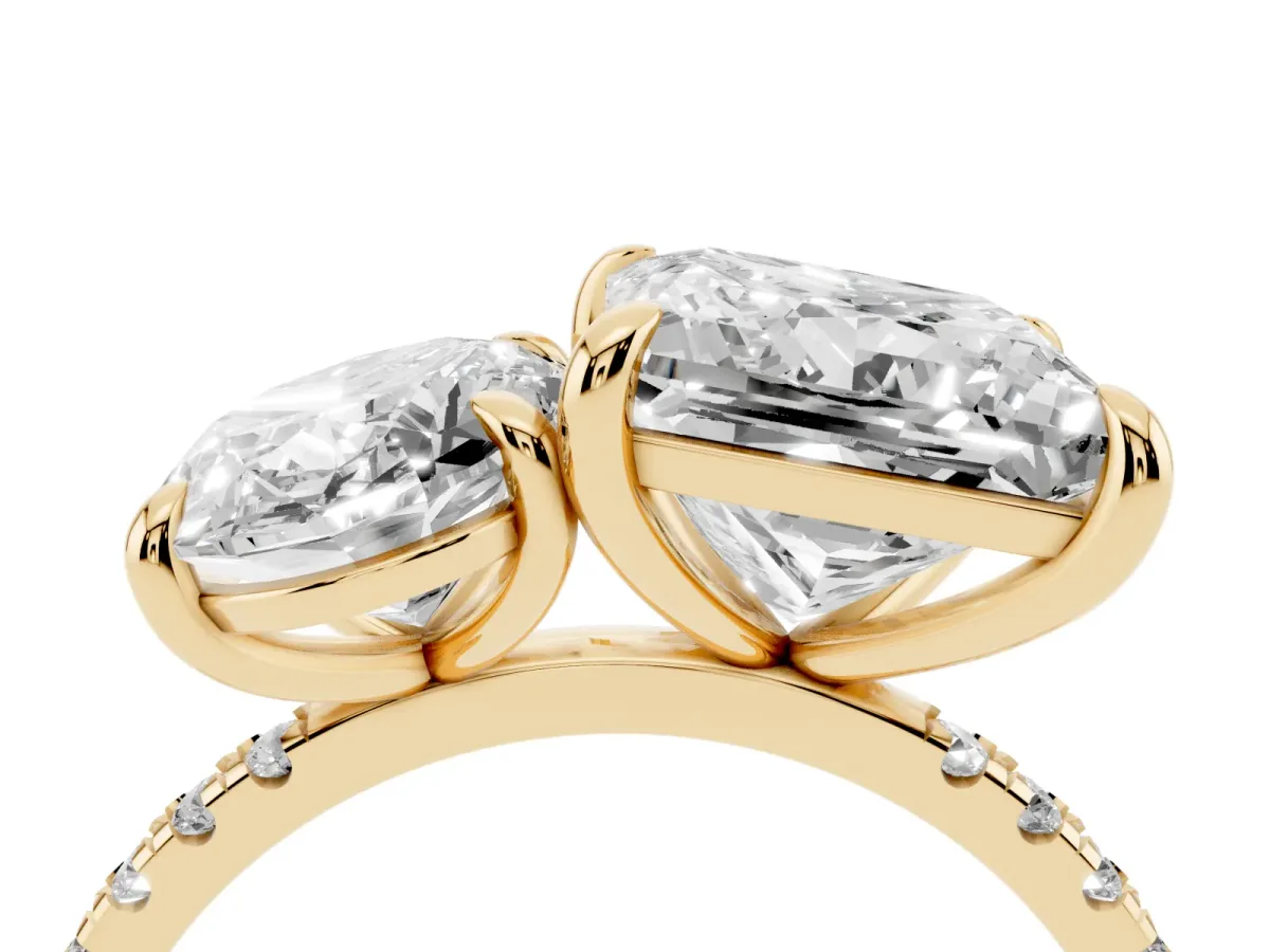Oval and Princess Toi Moi Ring with Prong Setting and Micro Pave Band Yellow gold