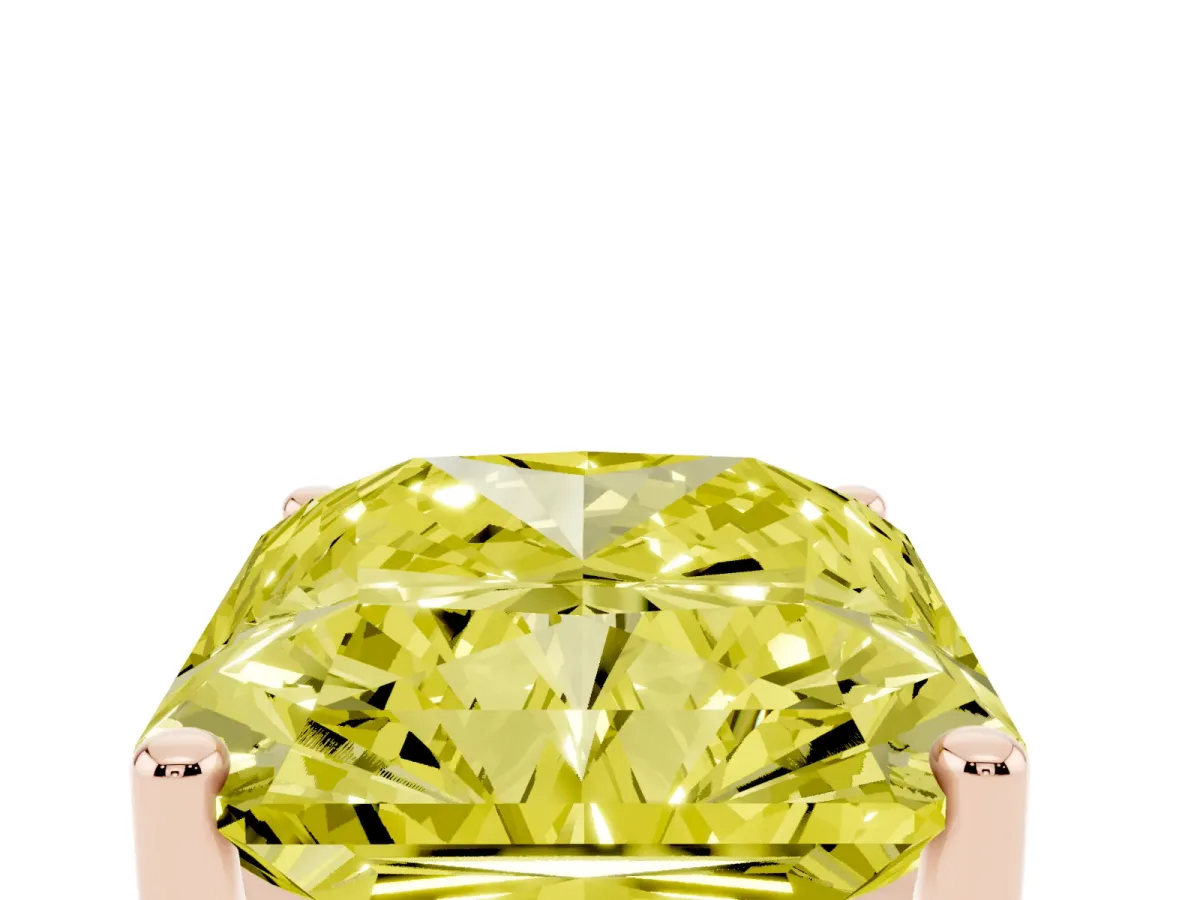 Fancy Yellow Radiant Cut Cut Diamond Solitaire Engagement Ring with Tapered Plain Band and Four-Prong Setting Rose gold