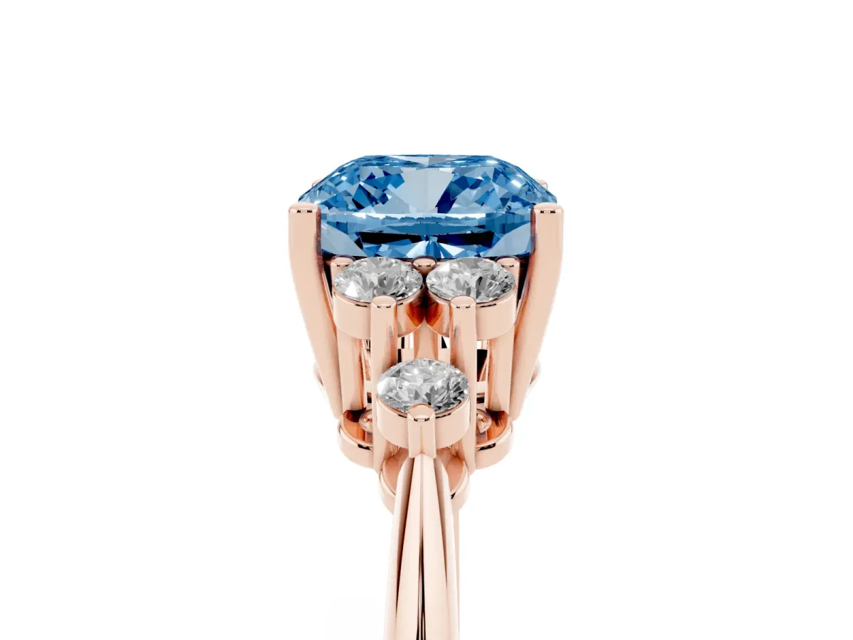 Fancy Blue Cushion Cut Cut Diamond Cluster Ring with Solitaire Band and Four-Prong Setting Rose gold
