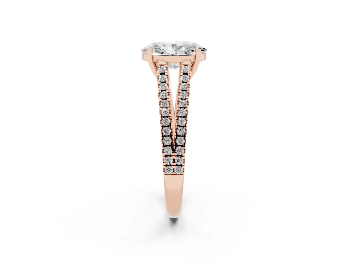 Oval Cut Diamond Solitaire Engagement Ring with Split Shank Pavé Band Rose gold