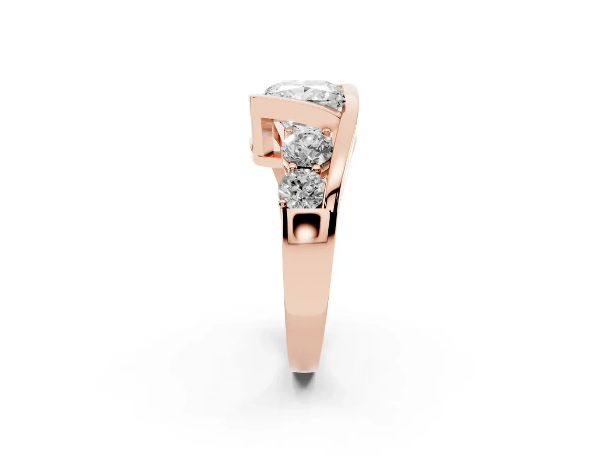 Bezel Set Princess Cut Diamond Bypass Ring with Round Accents Rose gold