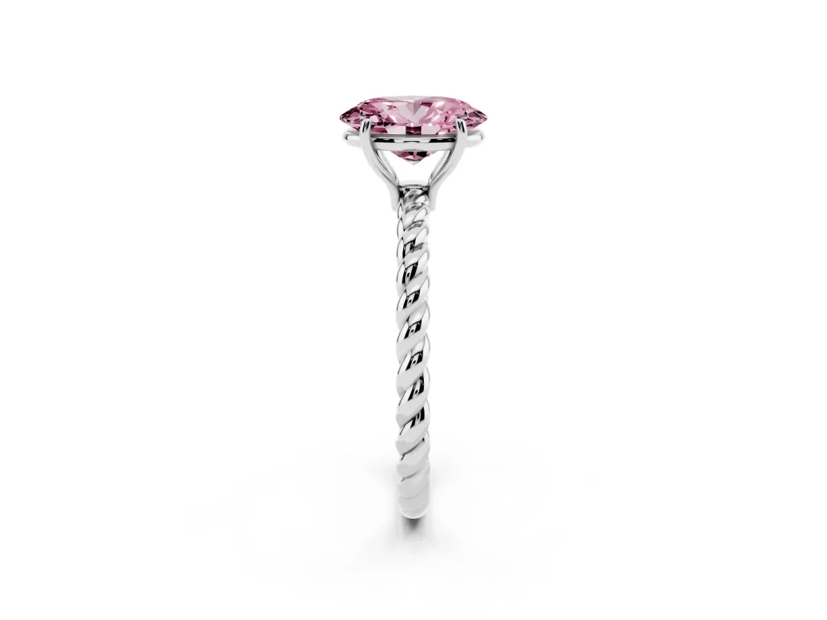 Fancy Pink Oval Cut Solitaire Twist Band Ring with Four-Prong Setting White gold