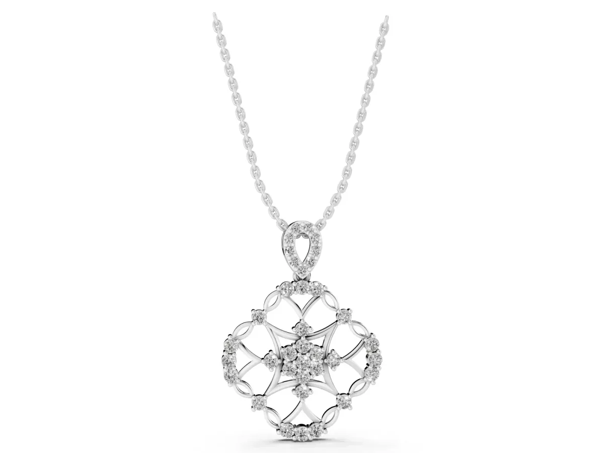 Round Diamond Halo Pendant with Pavé Setting Silver