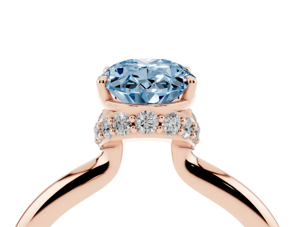 Fancy Blue Oval Cut Brilliant Solitaire Engagement Ring with Six-Prong Setting and Classic Band Rose gold