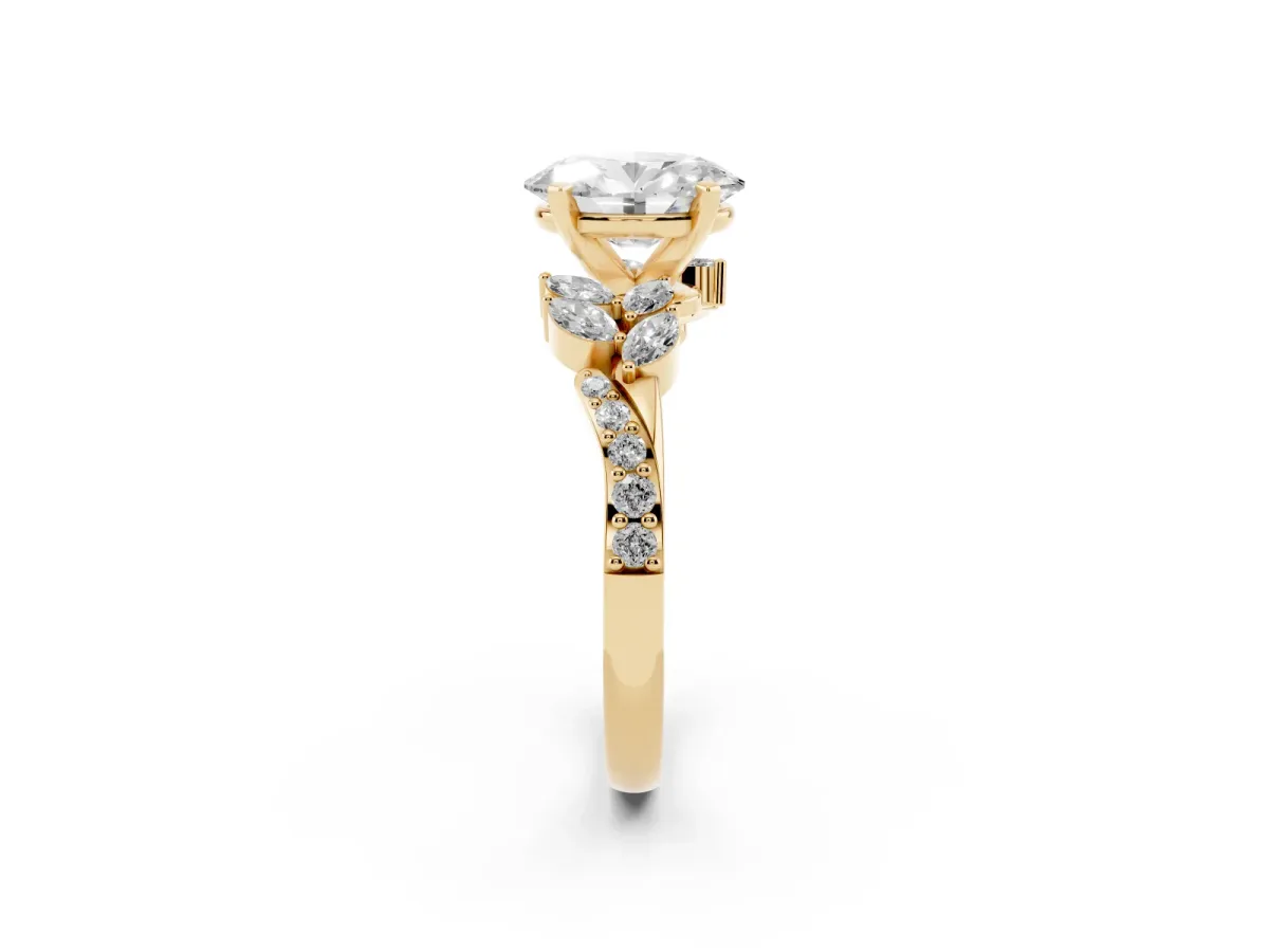 Oval Cut Solitaire Marquise Twist Band with Six-Prong Setting Yellow gold