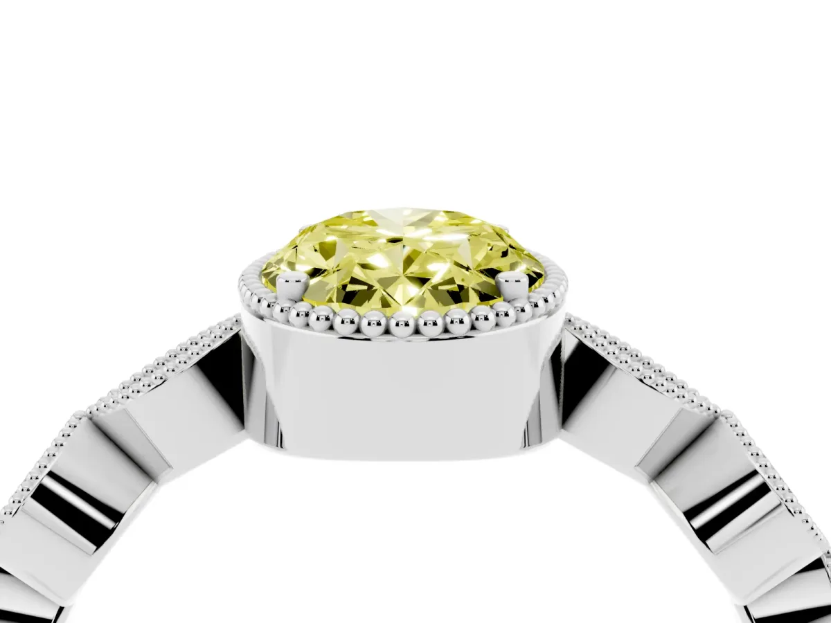 Fancy Yellow Oval Cut Diamond Vintage Milgrain Ring with Round Stations Silver