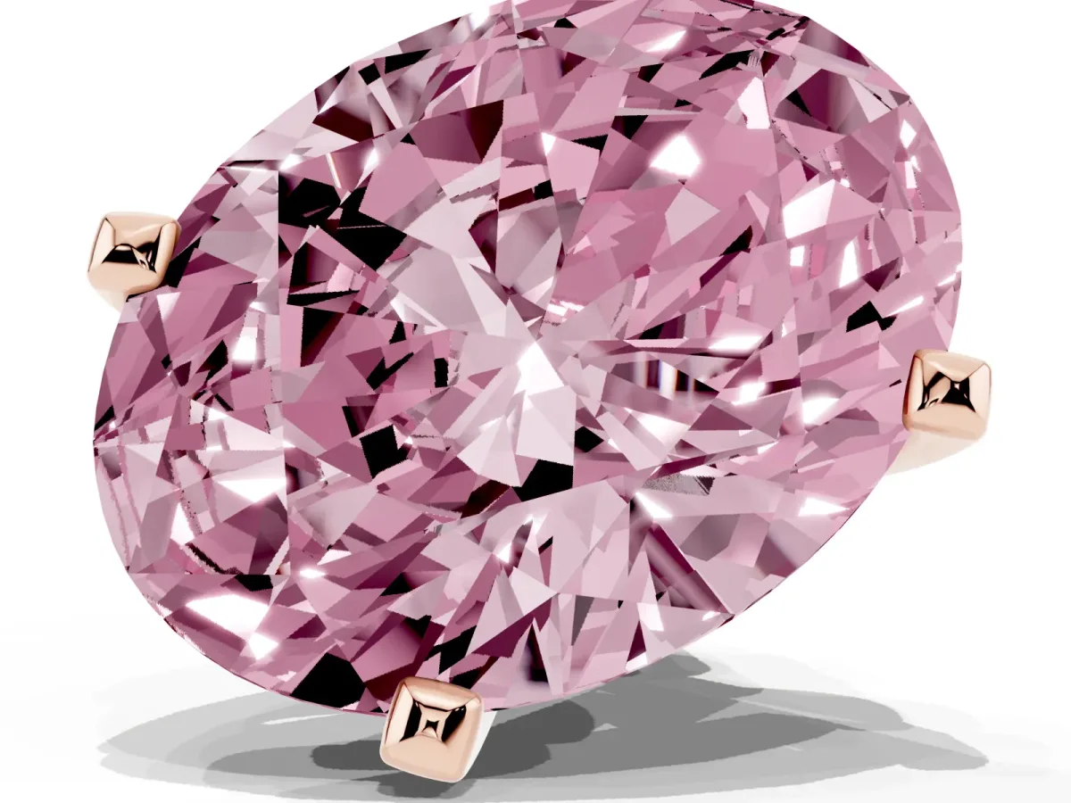 Fancy Pink Oval Cut Diamond Solitaire Ring with Prong Setting and Classic Band Rose gold