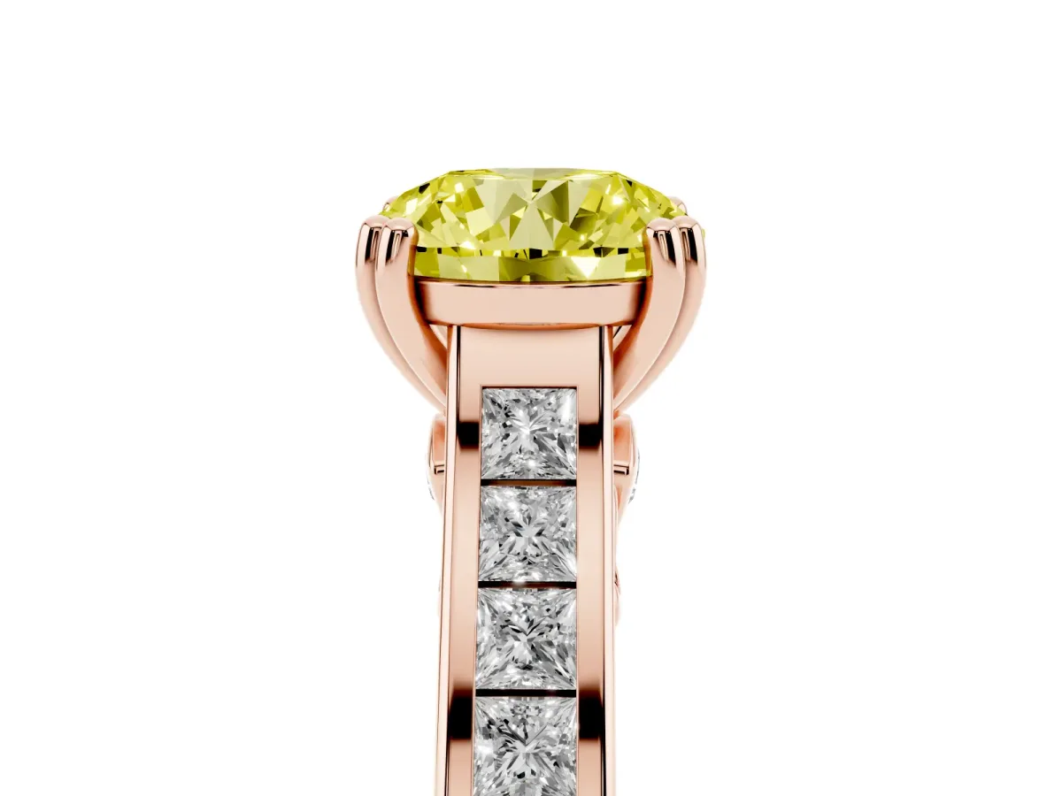 Fancy Yellow Round Cut Cut Channel Set Solitaire Engagement Ring with Prong Setting Rose gold