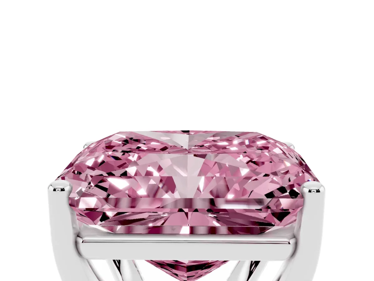 Fancy Pink Radiant Cut Cut Diamond Solitaire Engagement Ring with Tapered Plain Band and Four-Prong Setting Silver