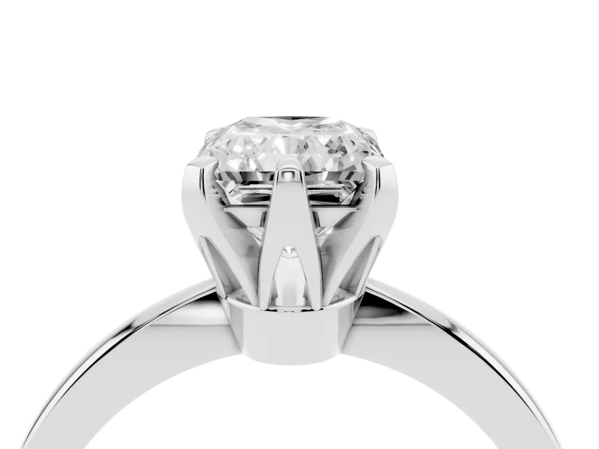 Radiant Cut Solitaire Engagement Ring with Six-Prong Setting and Tapered Band Silver