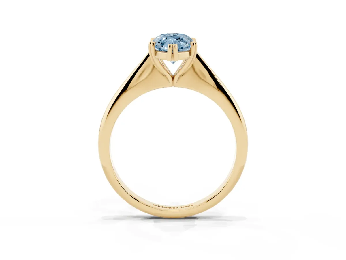 Fancy Blue Marquise Cut Solitaire Diamond Ring with Six-Prong Setting and Classic Band Yellow gold