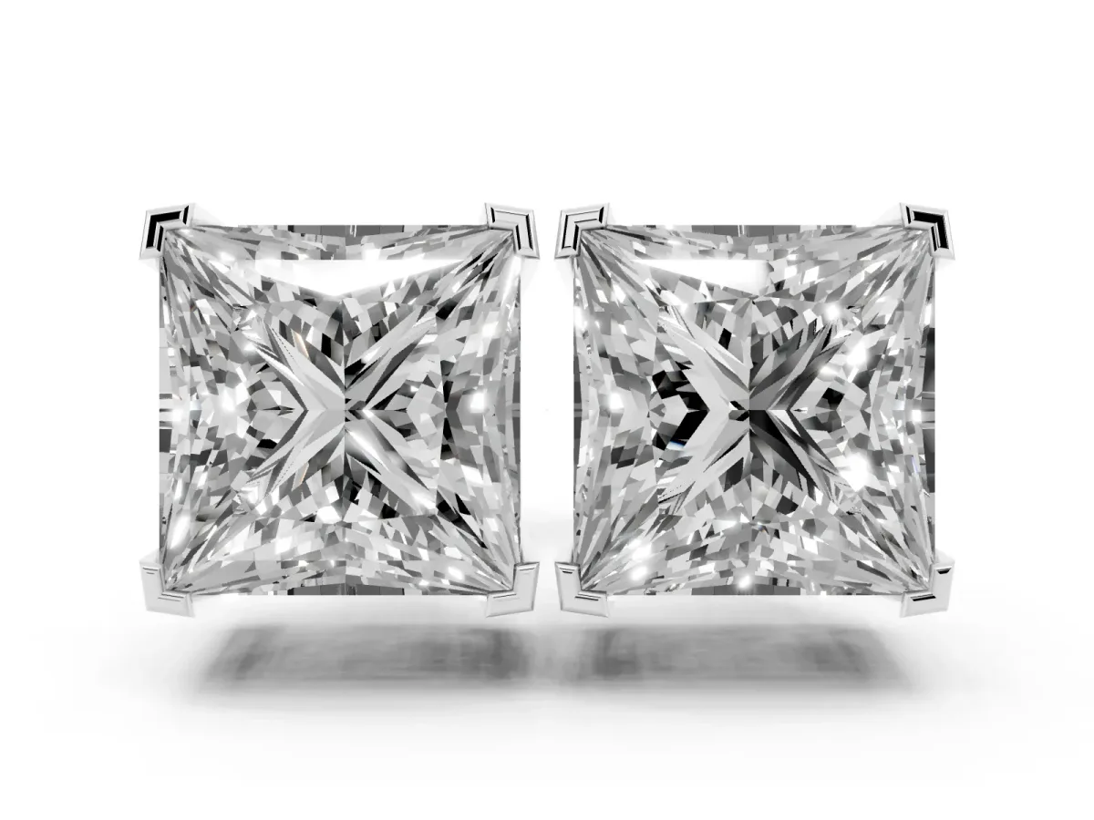Princess Cut Diamond Stud Earrings Platinum